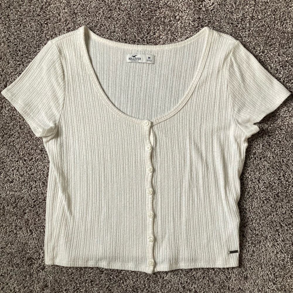 Hollister White Button Up Crop Top Sz M
